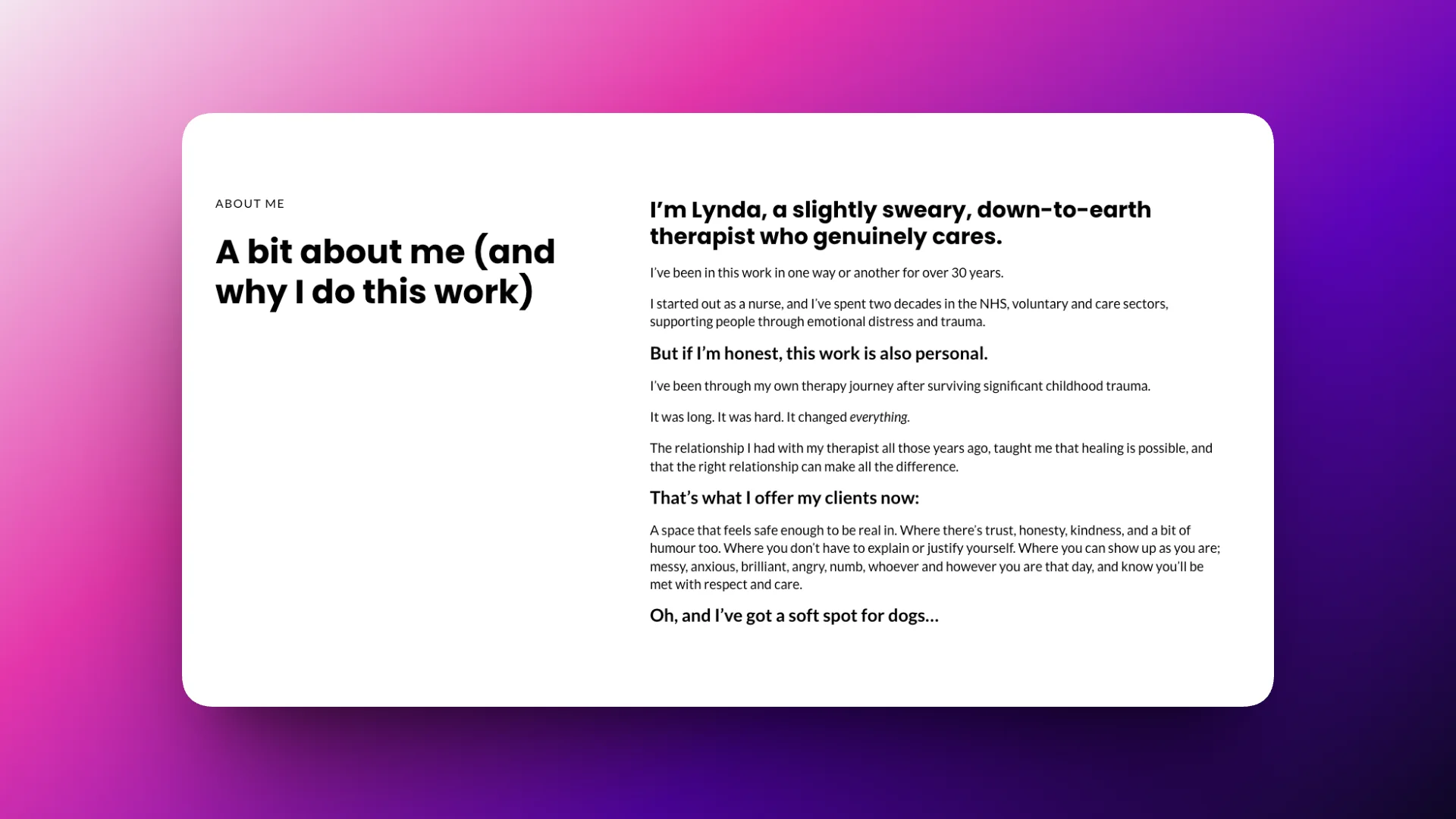 Lynda trauma therapist website copy